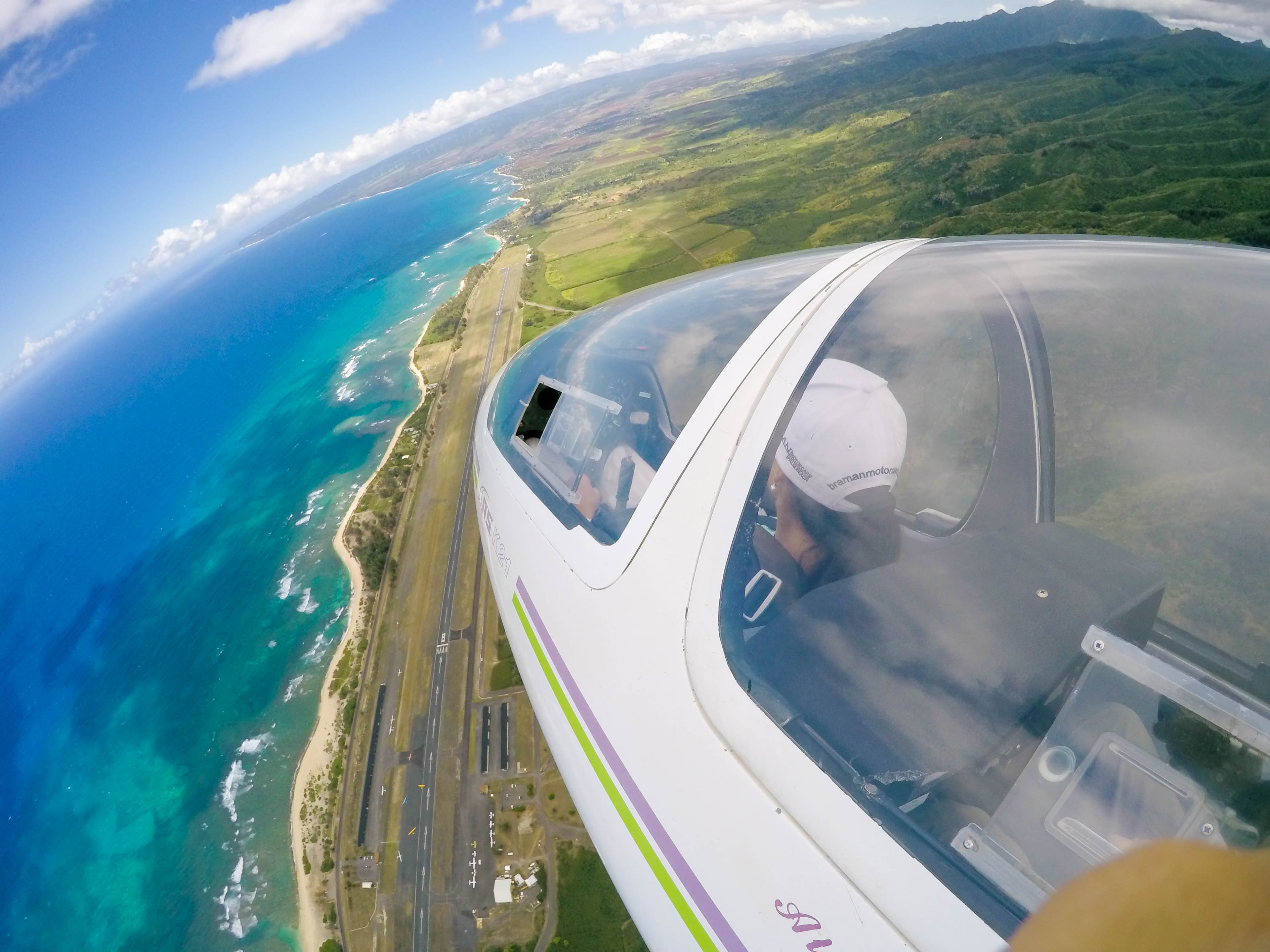Aerial view of Kawaihāpai / Dillingham Airfield and the North Shore coast.